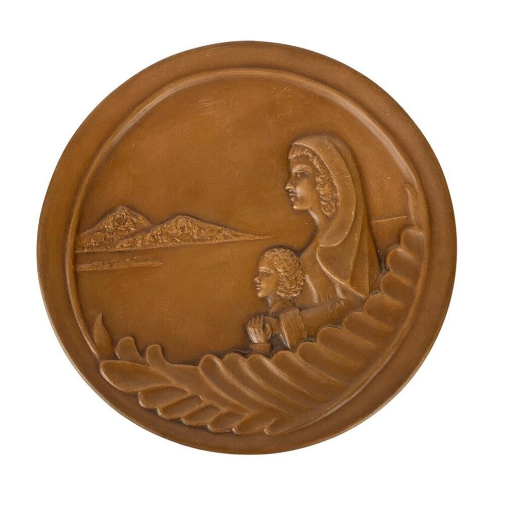 Frankoma Pottery 1978 Madonna Of Love Plate Signed Grace Lee Frank Brown Ceramic